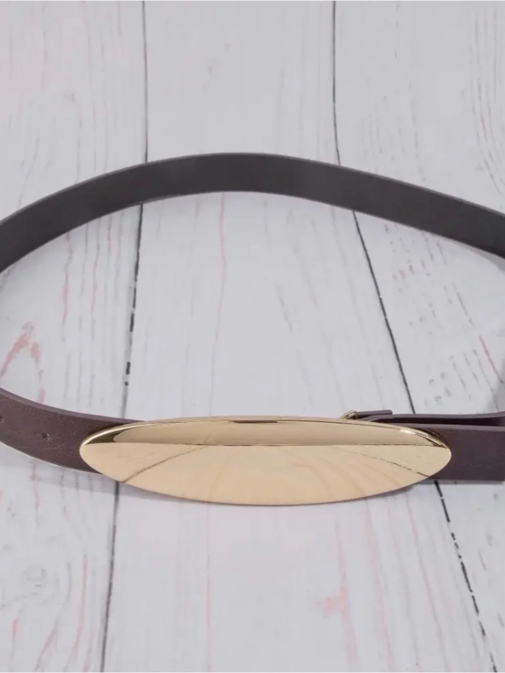 Brown Vegan Leather Oval Buckle Belt